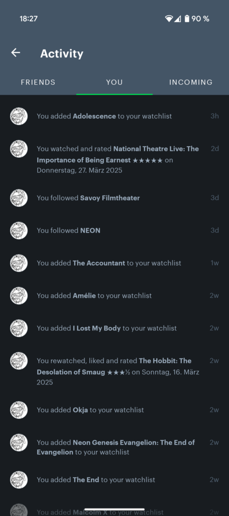 Your activity tab of the old letterboxd app
