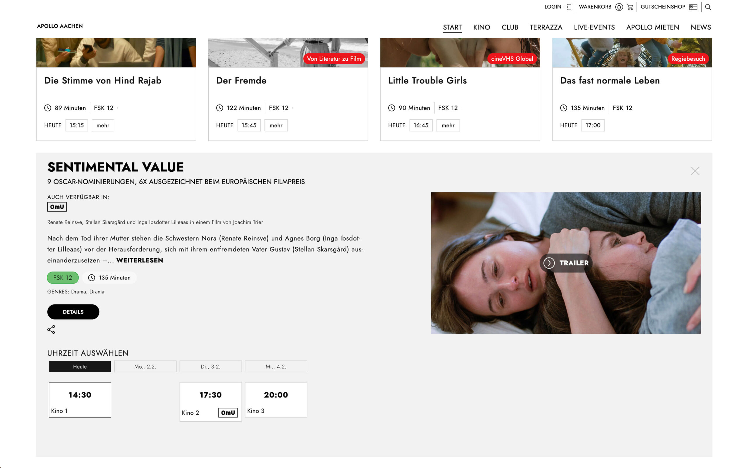 Filmübersicht des Apollo Aachen