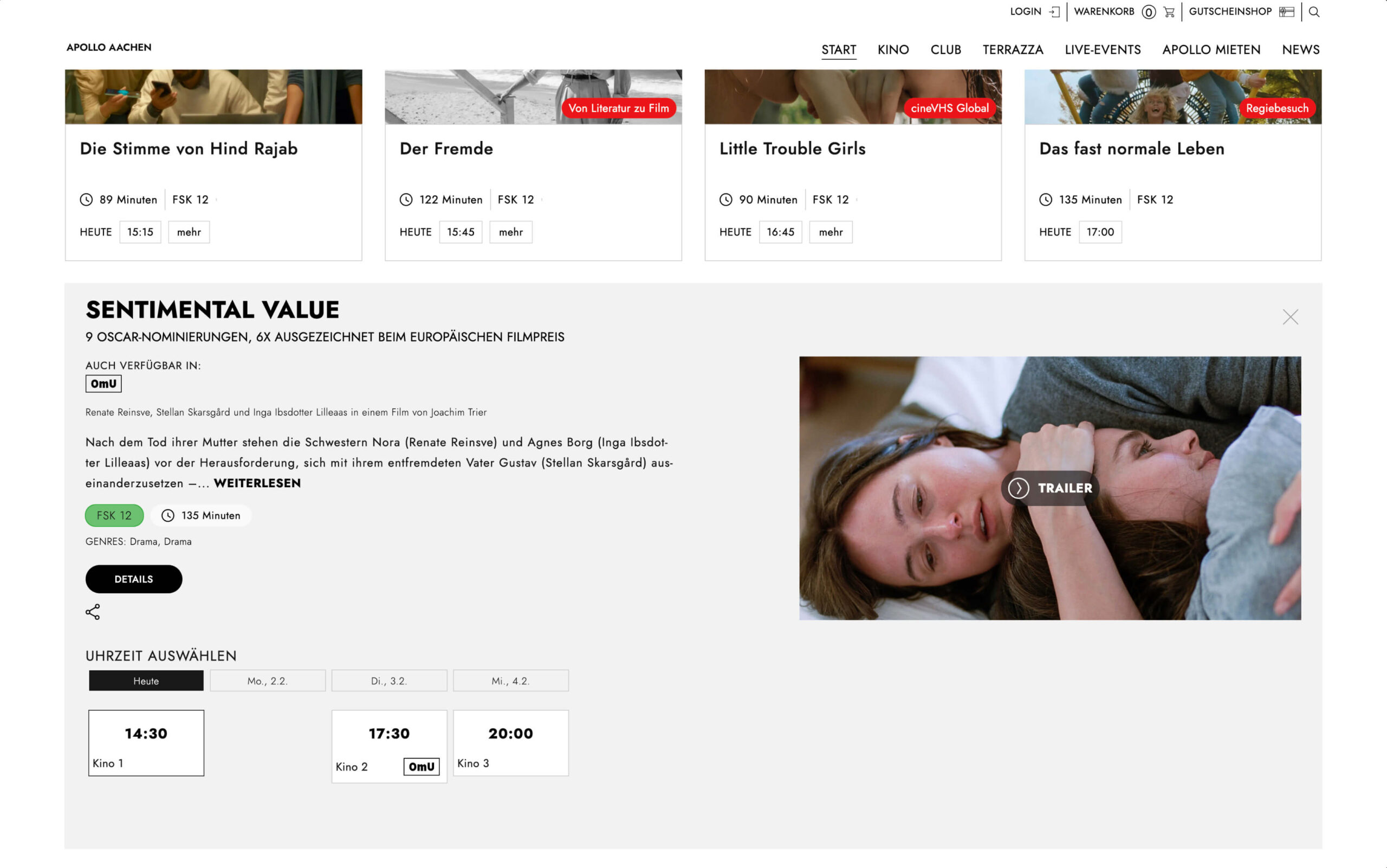 Filmübersicht des Apollo Aachen