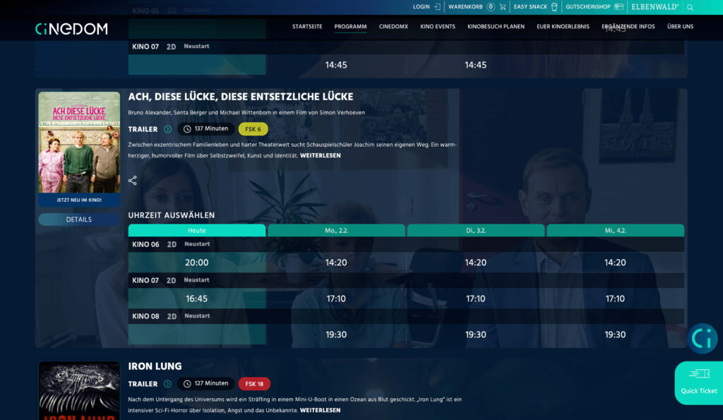 Programmübersicht des Cinedom