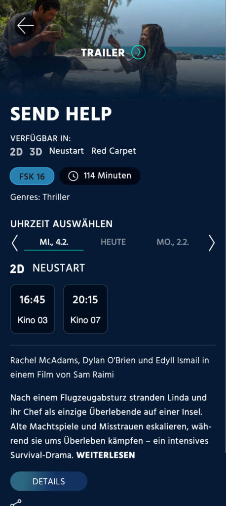 Filmansicht des Cinedom in der Mobile-Ansicht