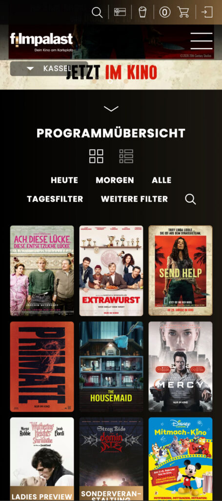 Programmübersicht des Filmpalast Kassel in der Mobile-Ansicht